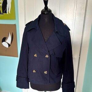 Bagatelle navy blue cotton lined cropped pocket trenchcoat XL NWT